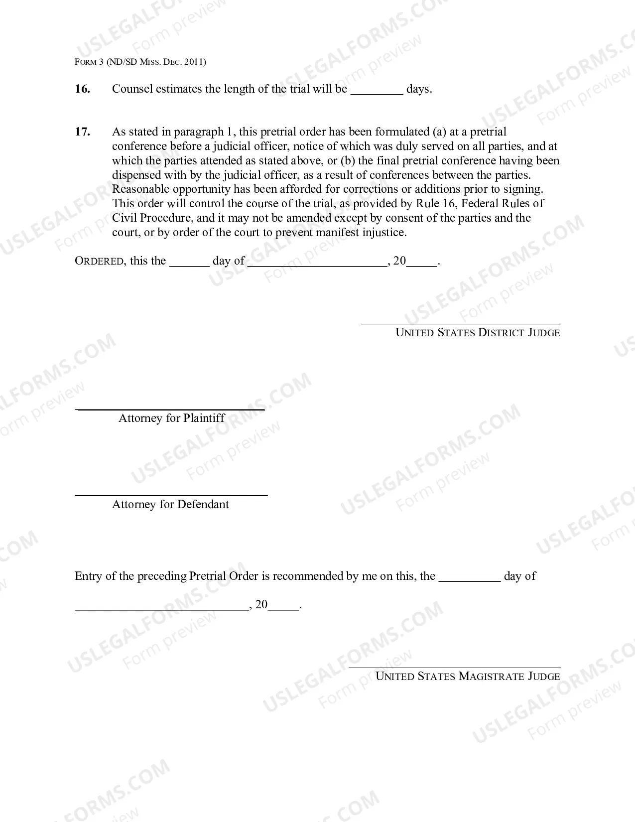 Preview Pretrial Order