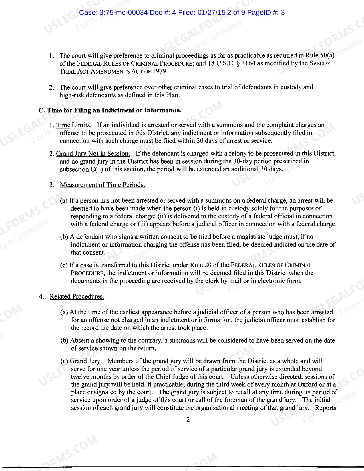 Preview Northern District of Mississippi Plan Implementing Speedy Trial Act