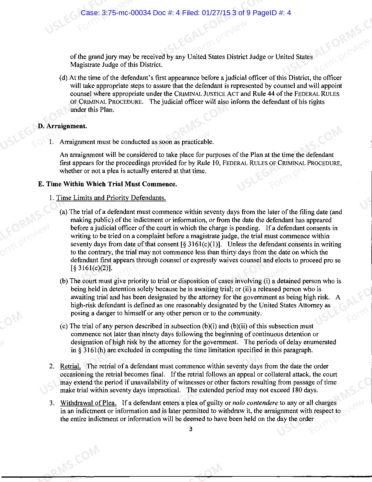 Preview Northern District of Mississippi Plan Implementing Speedy Trial Act