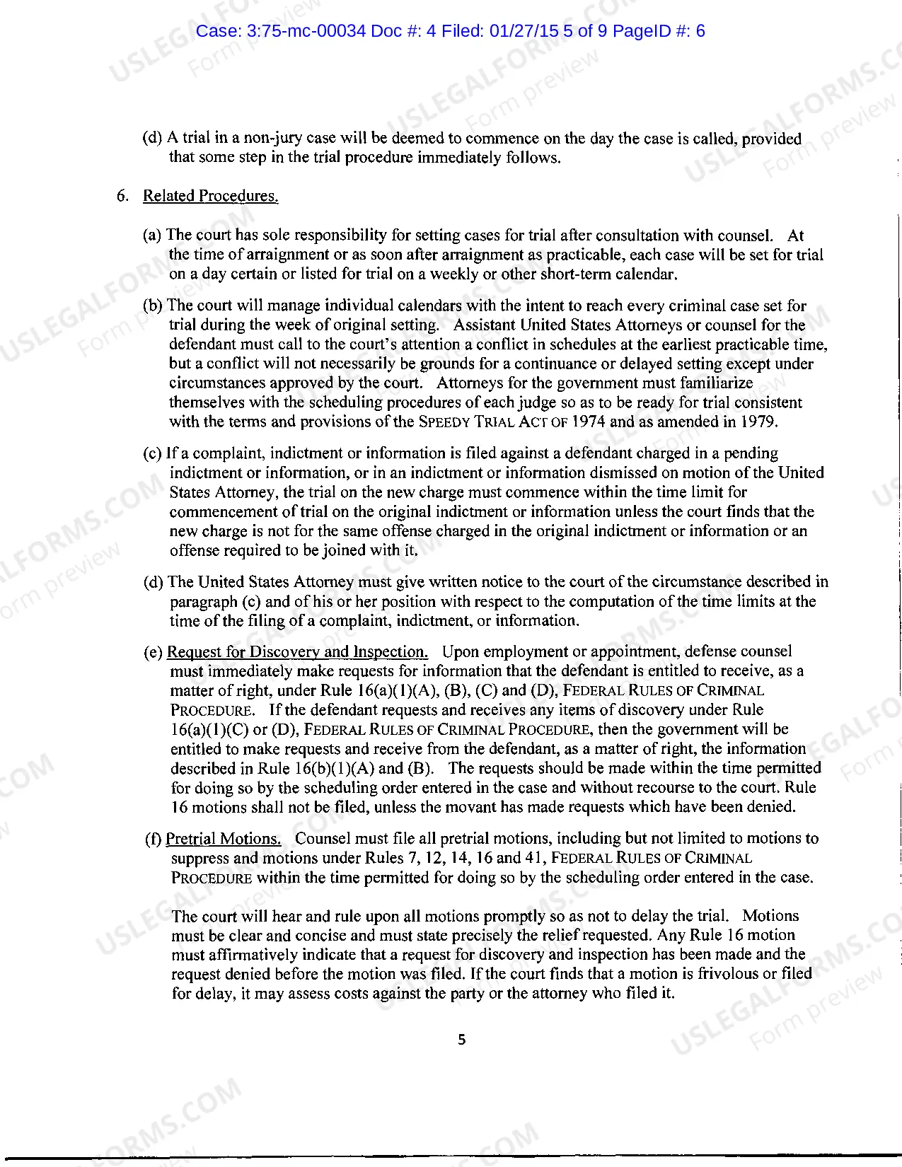 Preview Northern District of Mississippi Plan Implementing Speedy Trial Act