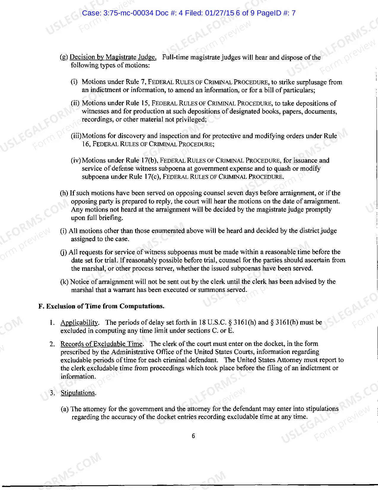 Preview Northern District of Mississippi Plan Implementing Speedy Trial Act