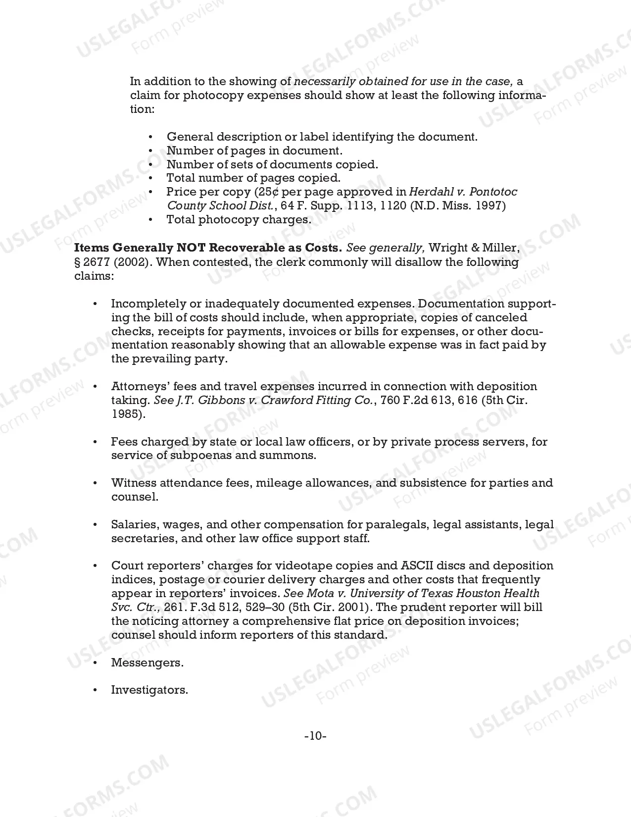 Preview Reference notes for preparing Bill of Costs (10/10)