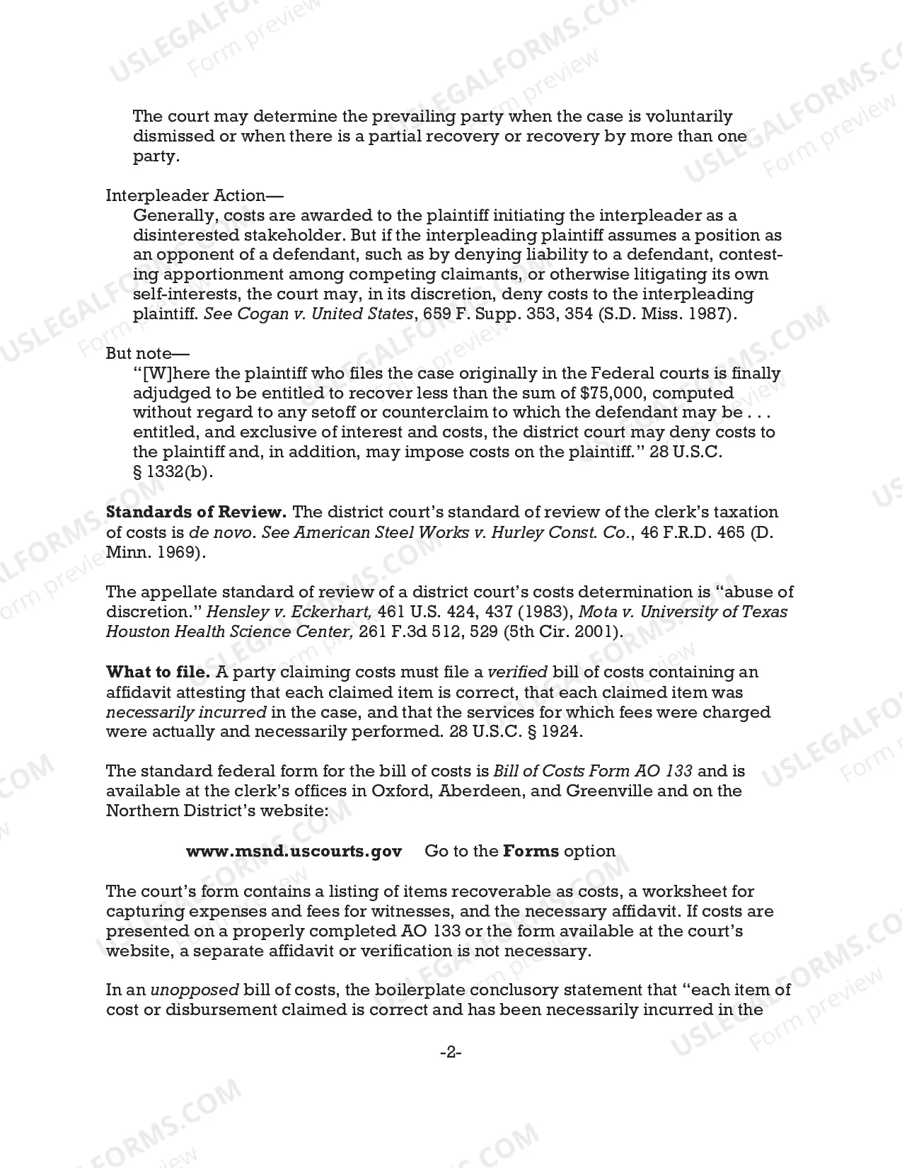 Preview Reference notes for preparing Bill of Costs (10/10)