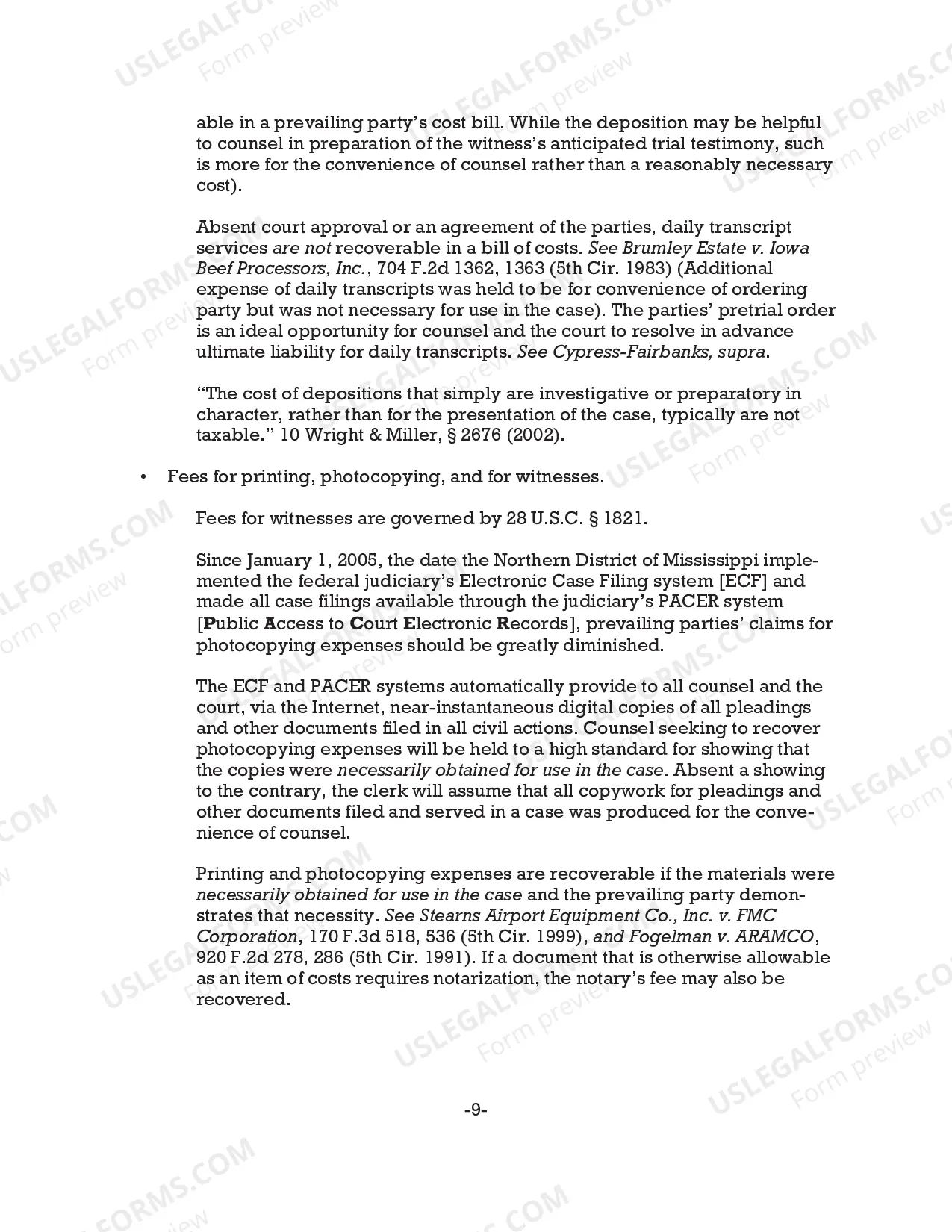 Preview Reference notes for preparing Bill of Costs (10/10)