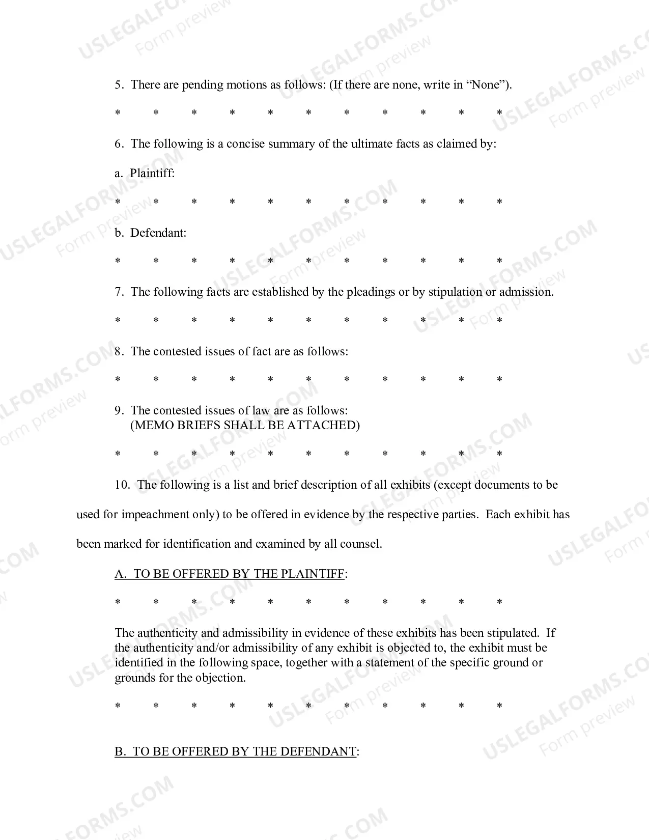 Preview Pretrial Statement Pursuant To Court Order