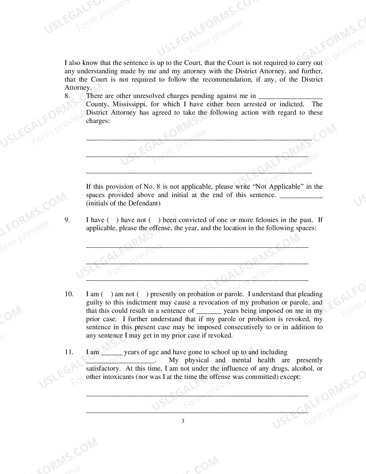 Preview Petition To Enter Plea of Guilty (Forrest County)