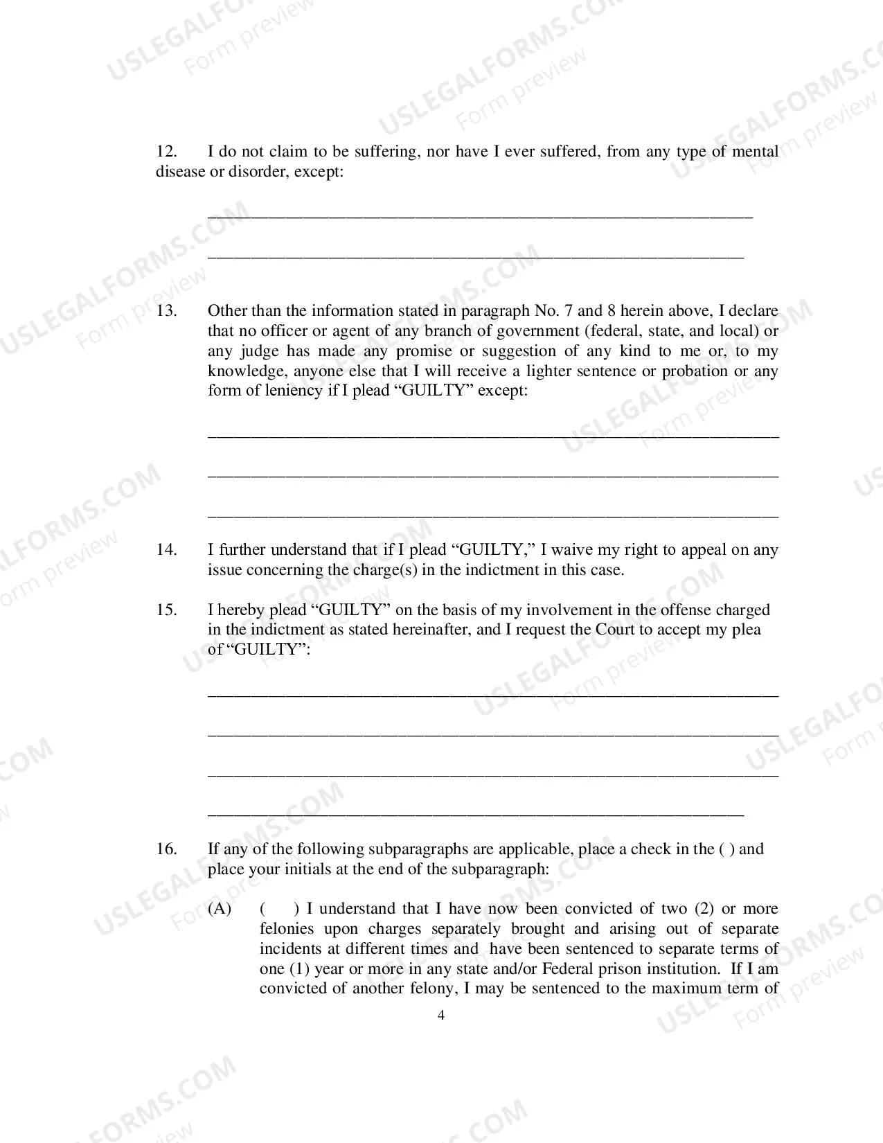 Preview Petition To Enter Plea of Guilty (Forrest County)