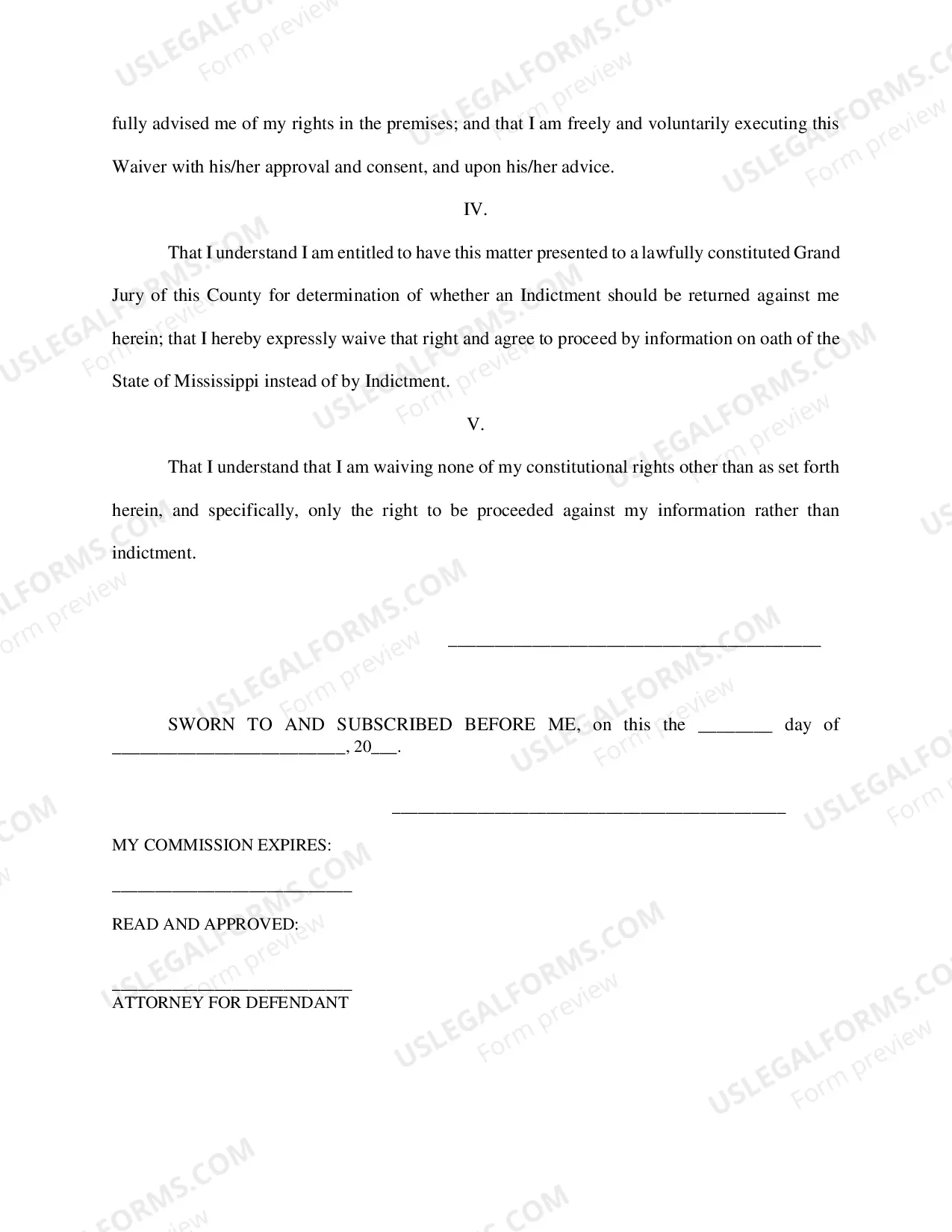 Preview Waiver of Indictment