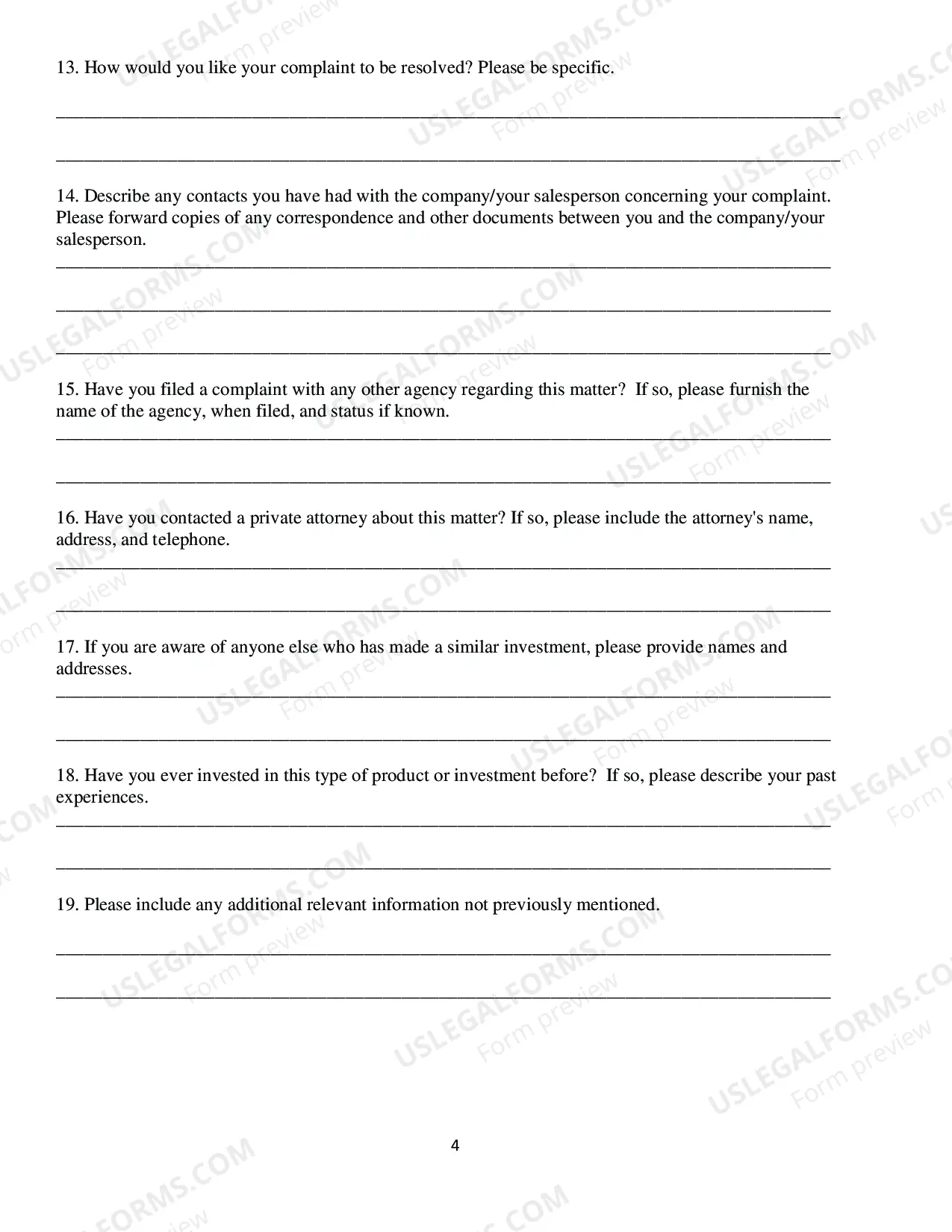 Preview File a Investor Complaint