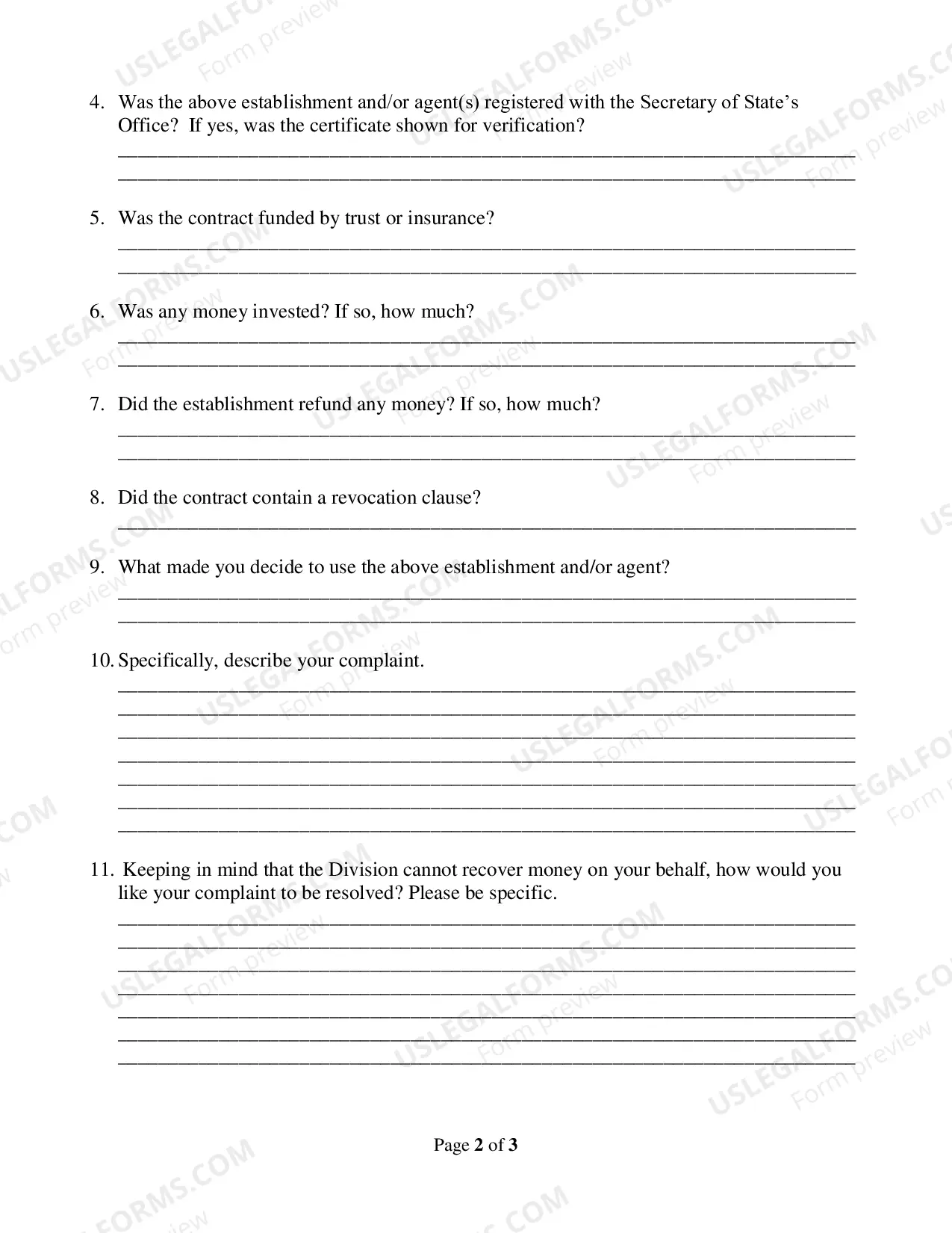 Preview Pre-Need Complaint Form