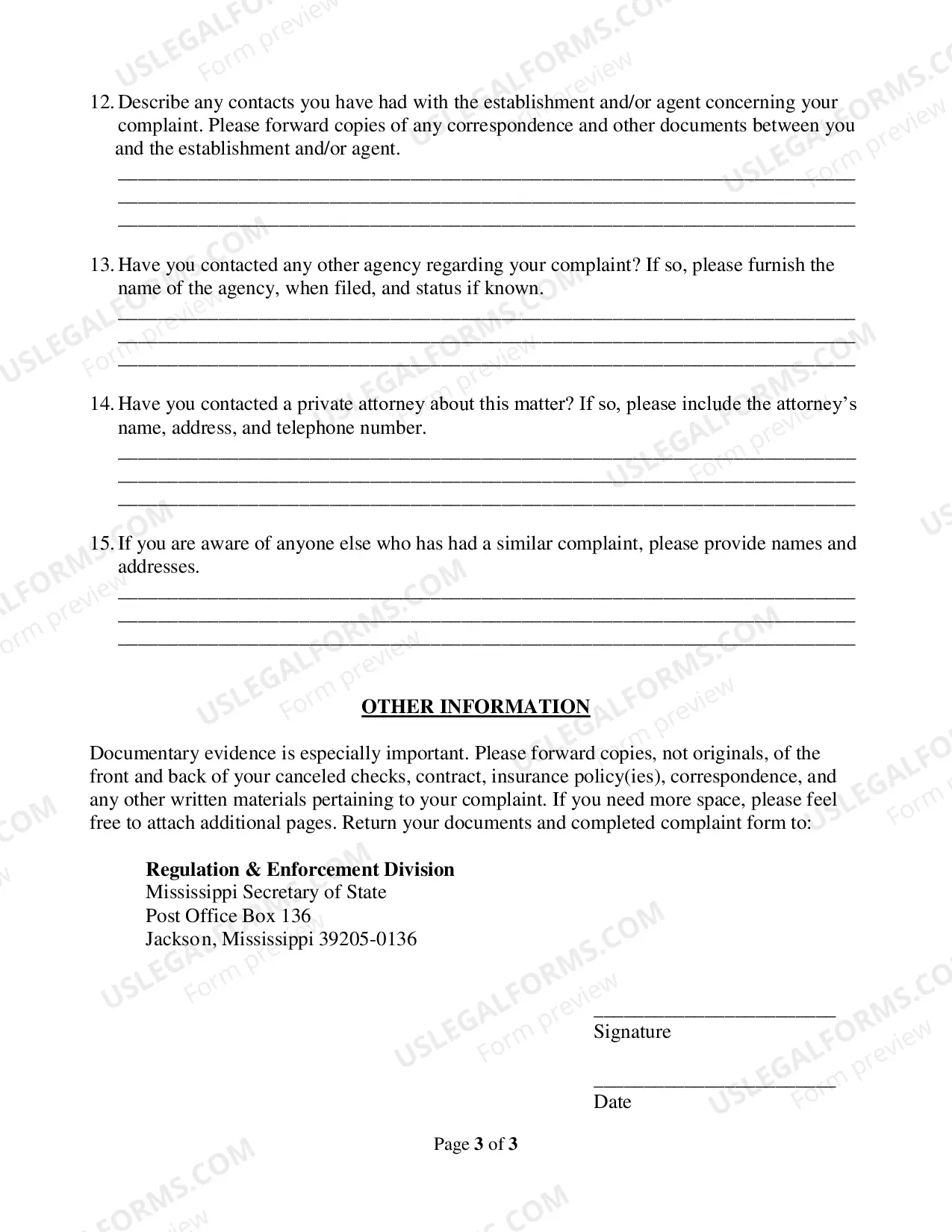 Preview Pre-Need Complaint Form