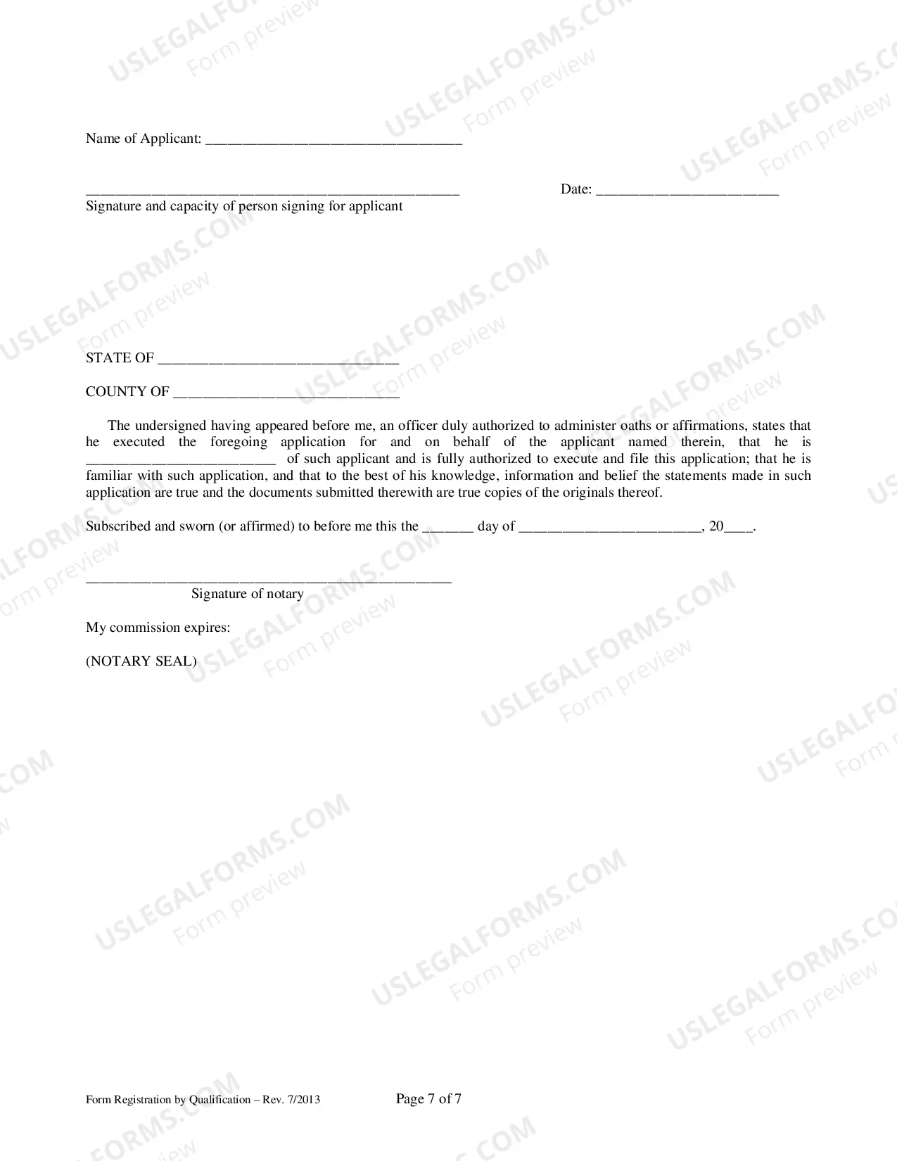 Preview Registration by Qualification Form - Registration of Securities Pursuant to Mississippi Securities Act Sec. 75-71-304