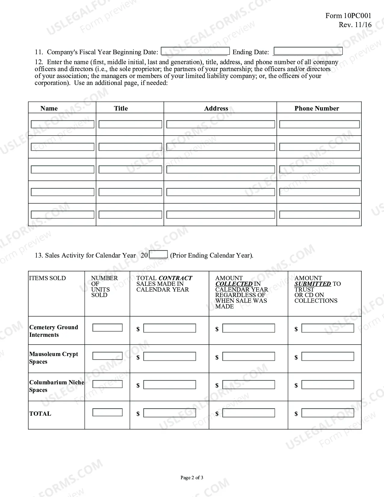 Preview Perpetual Care Cemetery Registration Form