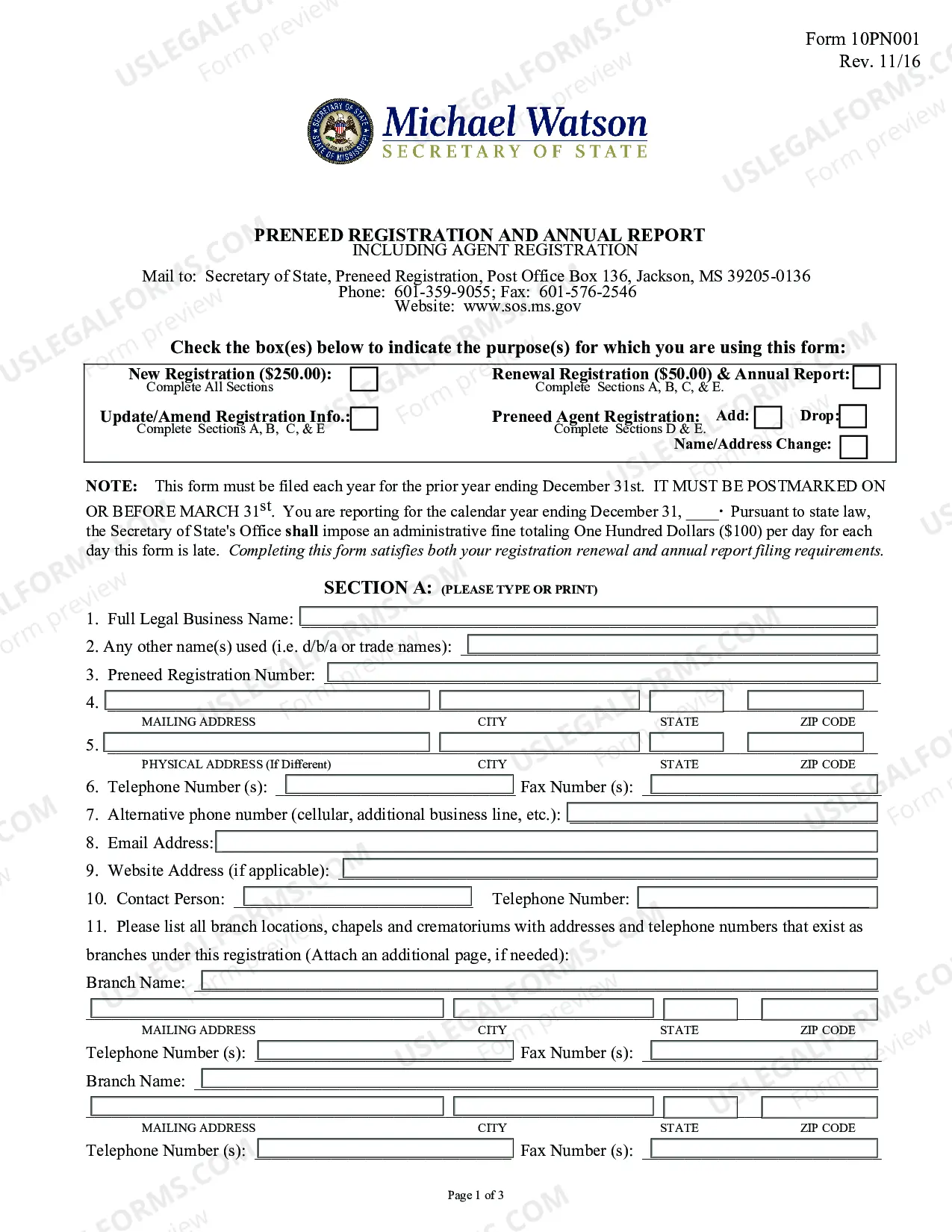 Preview Registration or Renewal of Preneed Establishment