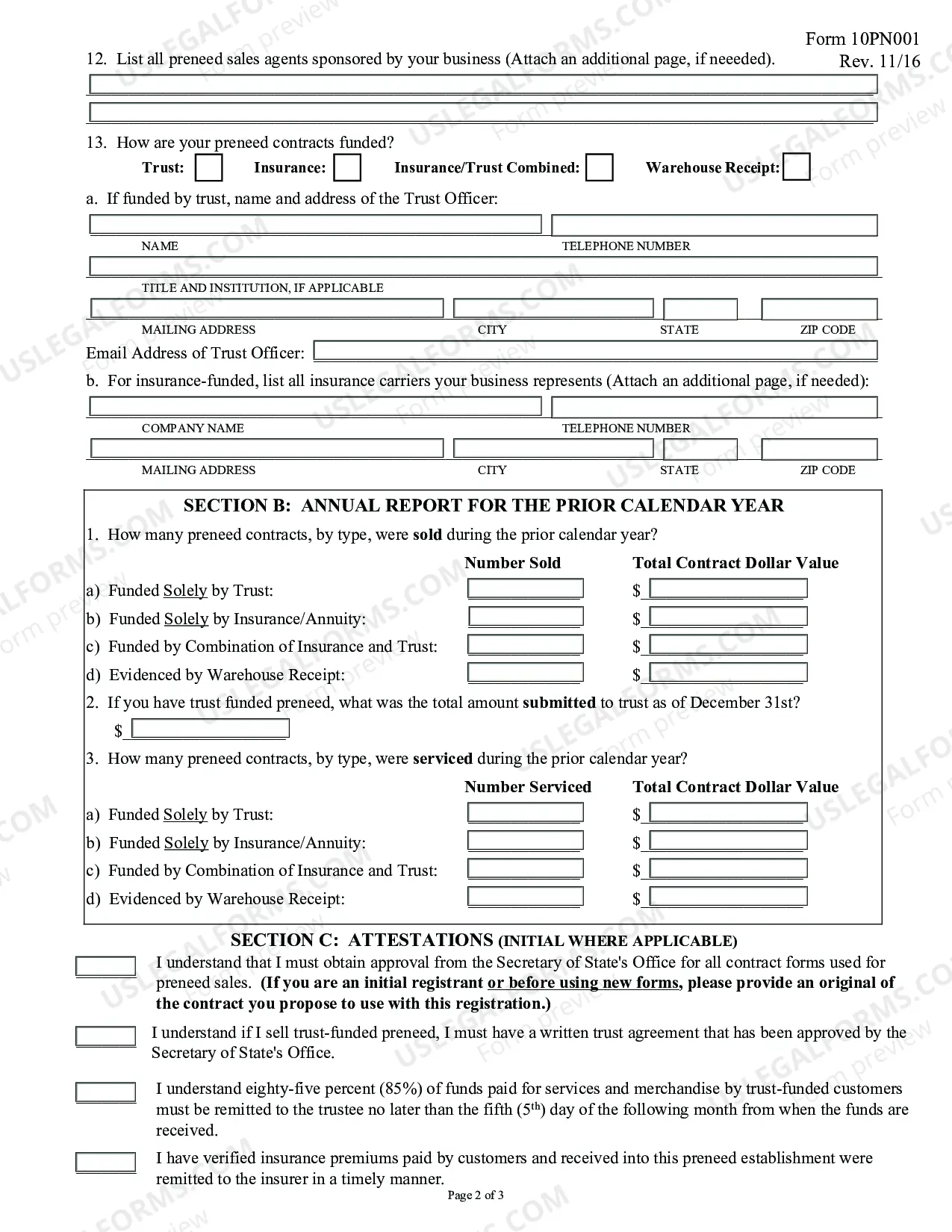 Preview Registration or Renewal of Preneed Establishment