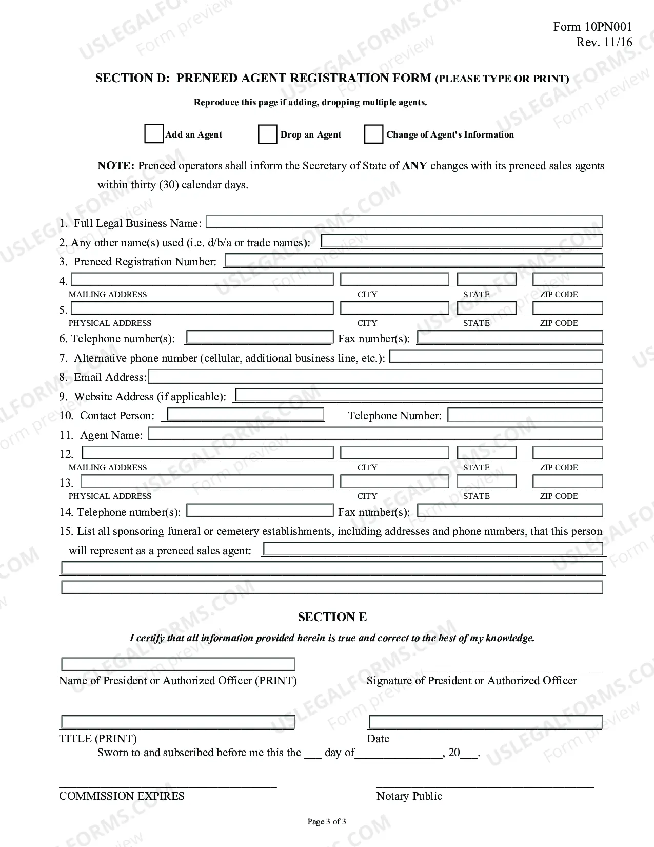 Preview Registration or Renewal of Preneed Establishment