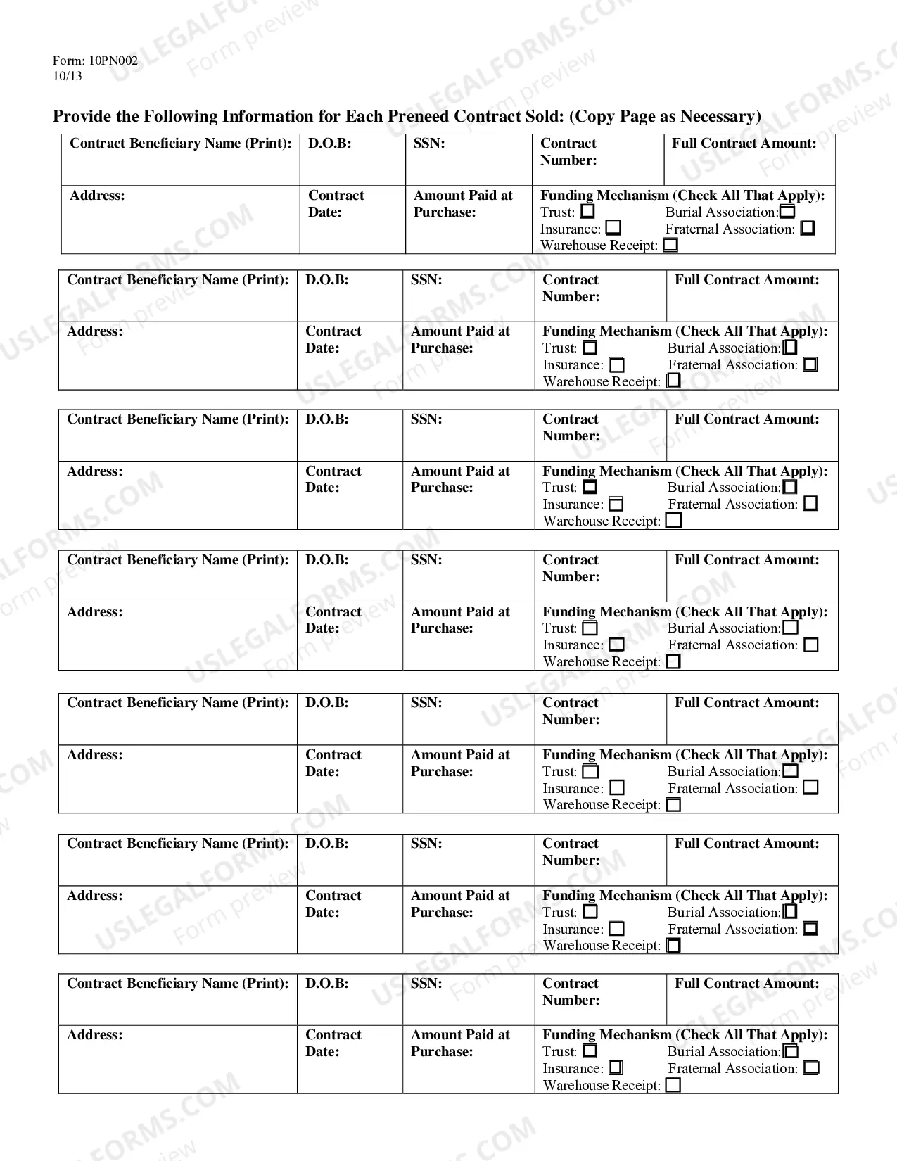 Preview The Preneed Contracts Loss Recovery Association - Quarterly Contract Fee Report Form