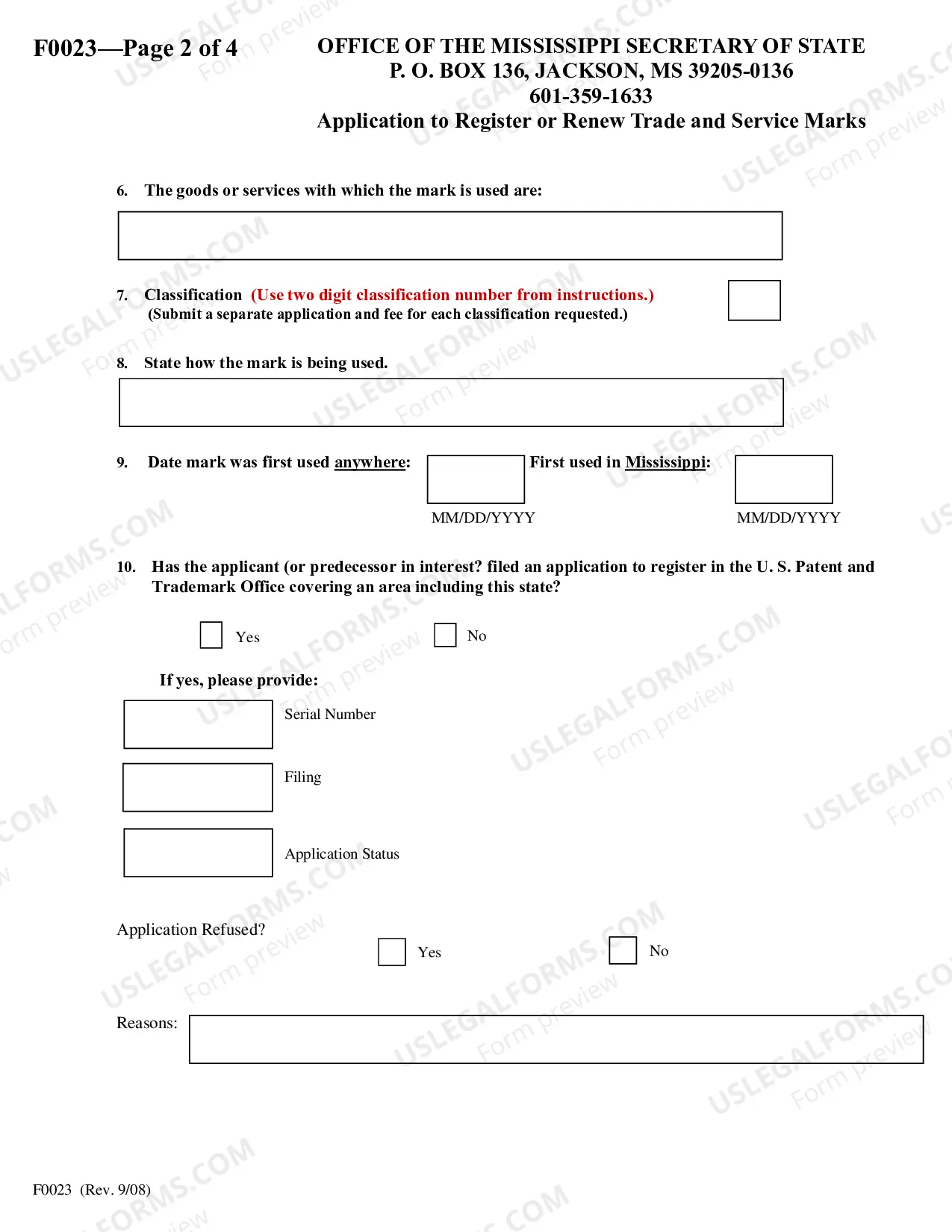 Preview Application to Register or Renew Trade and Service Marks