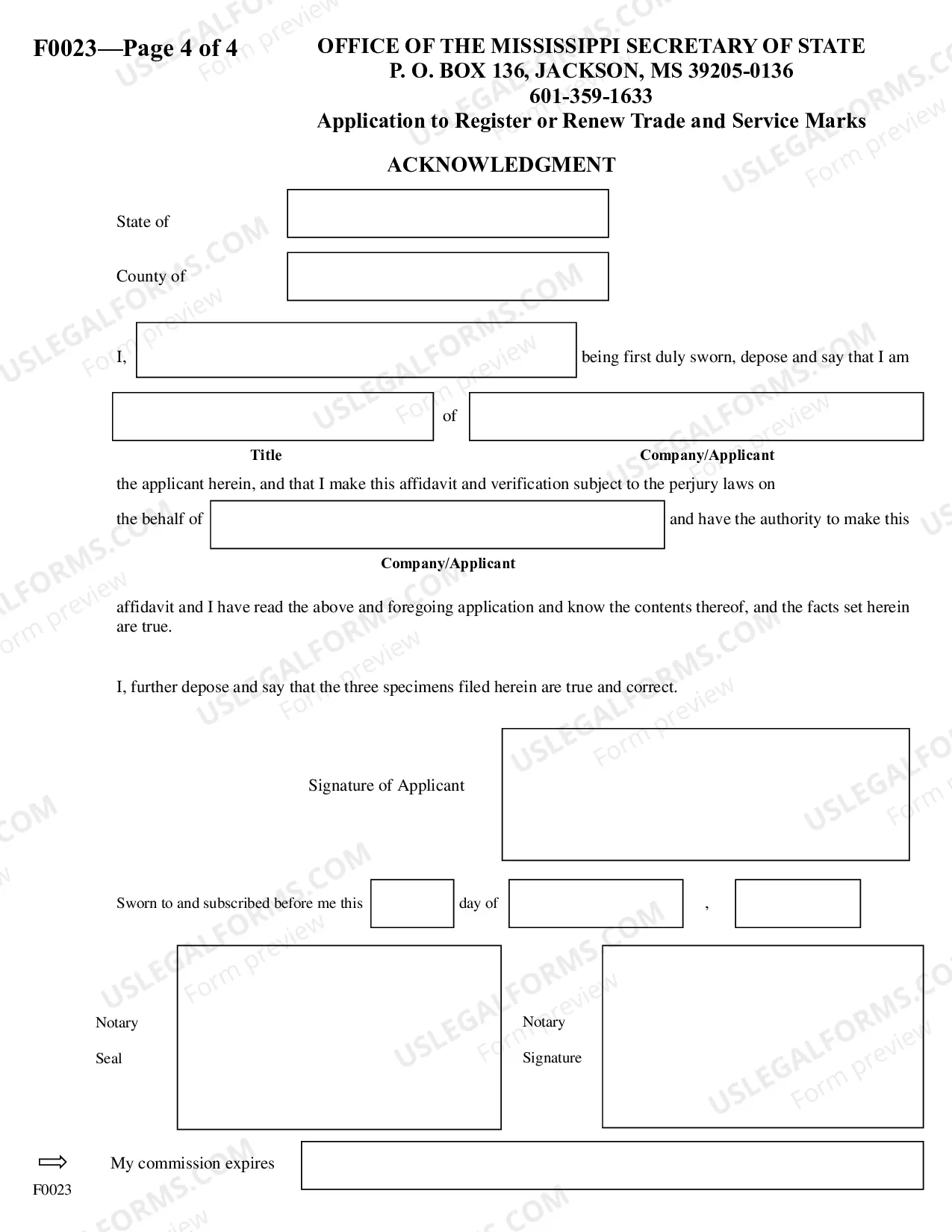Preview Application to Register or Renew Trade and Service Marks