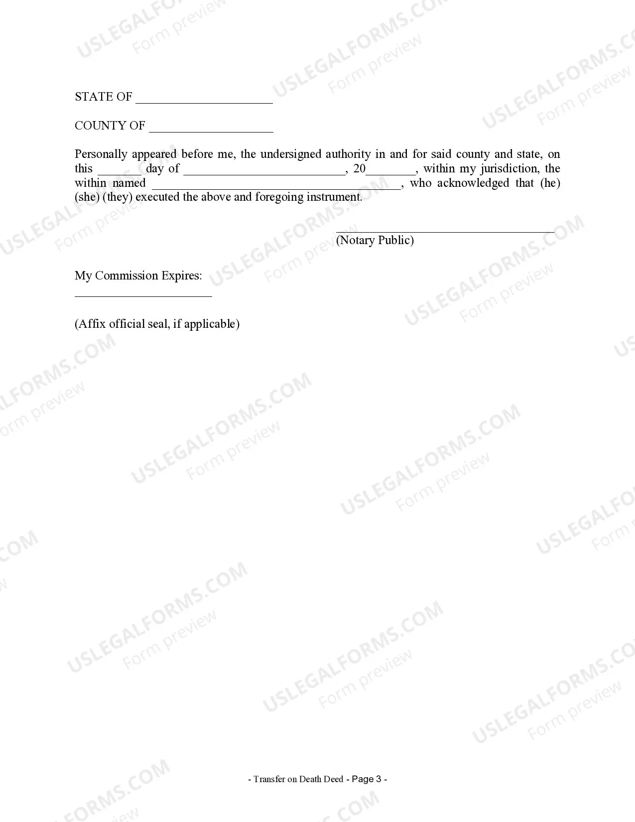 Preview Transfer on Death Deed or TOD - Beneficiary Deed for Individual to a Business Entity