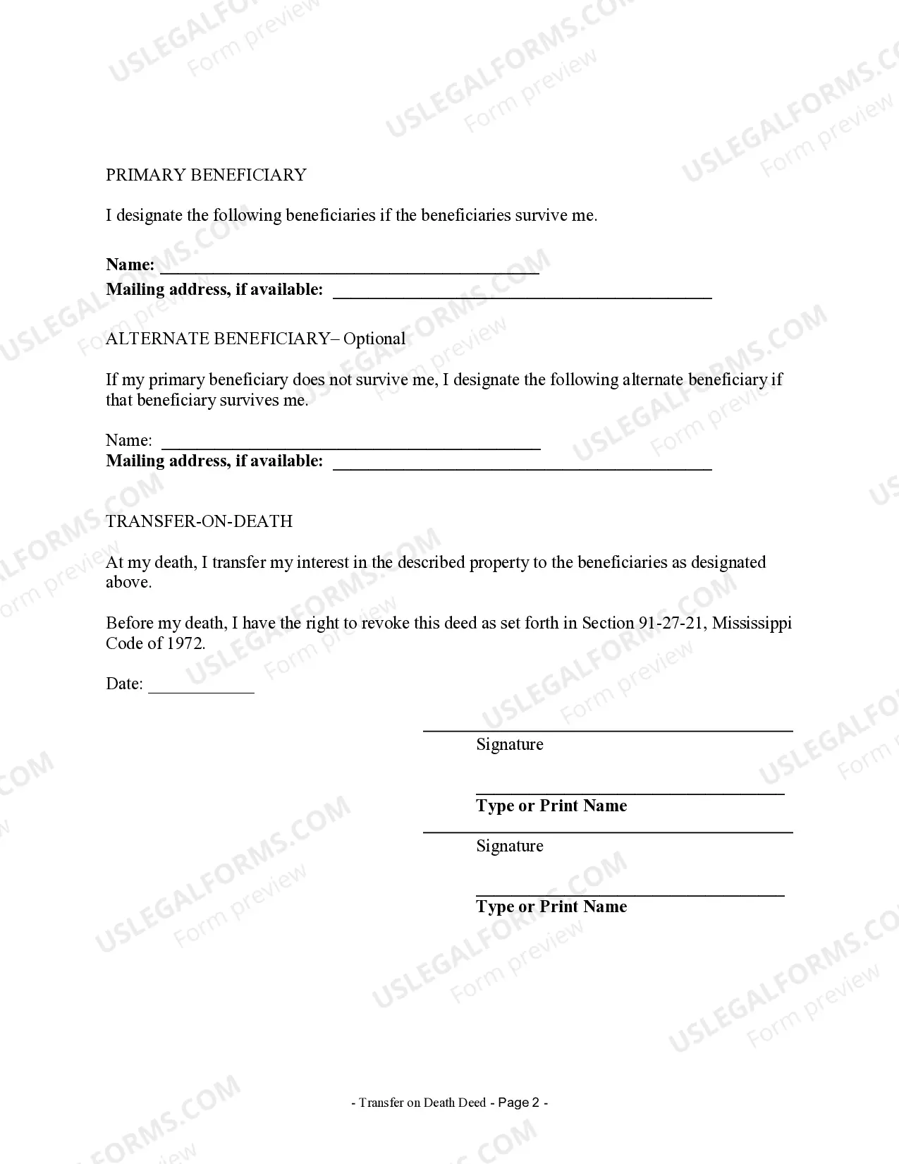 Preview Transfer on Death Deed or TOD - Beneficiary Deed for Two Married Individuals to Individual