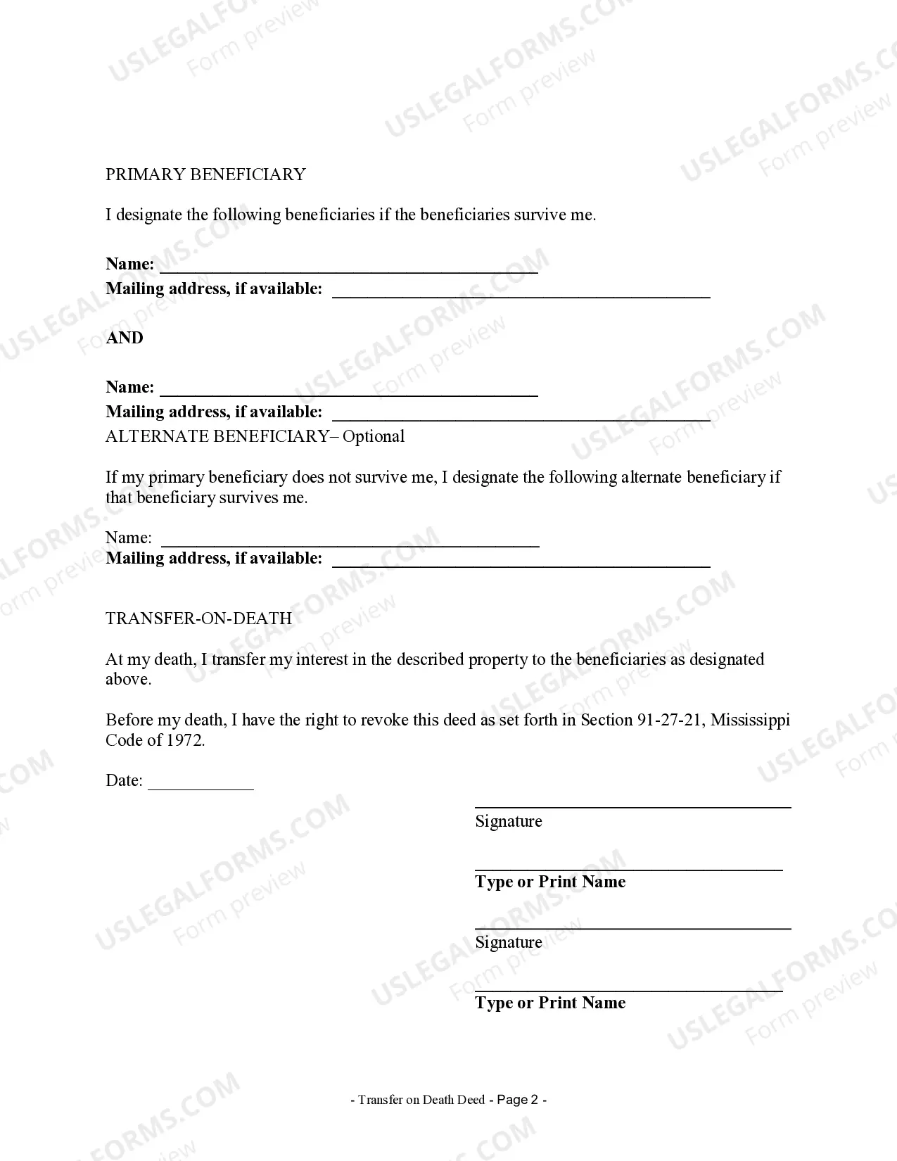 Preview Transfer on Death Deed or TOD - Beneficiary Deed for Two Married Individuals to Two Individuals