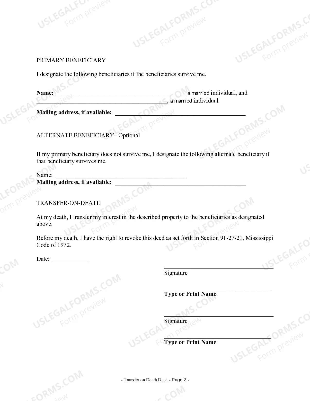 Preview Transfer on Death Deed or TOD - Beneficiary Deed for Two Married Individuals to Two Married Beneficiaries