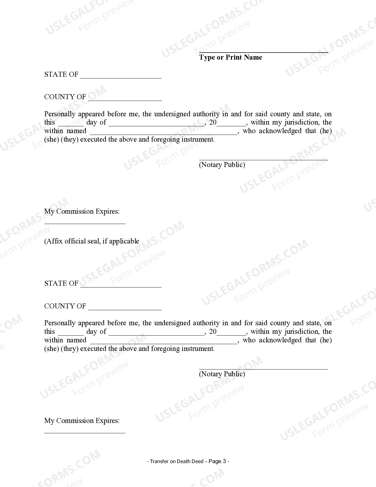 Preview Transfer on Death Deed or TOD - Beneficiary Deed for Two Individuals to a Trust