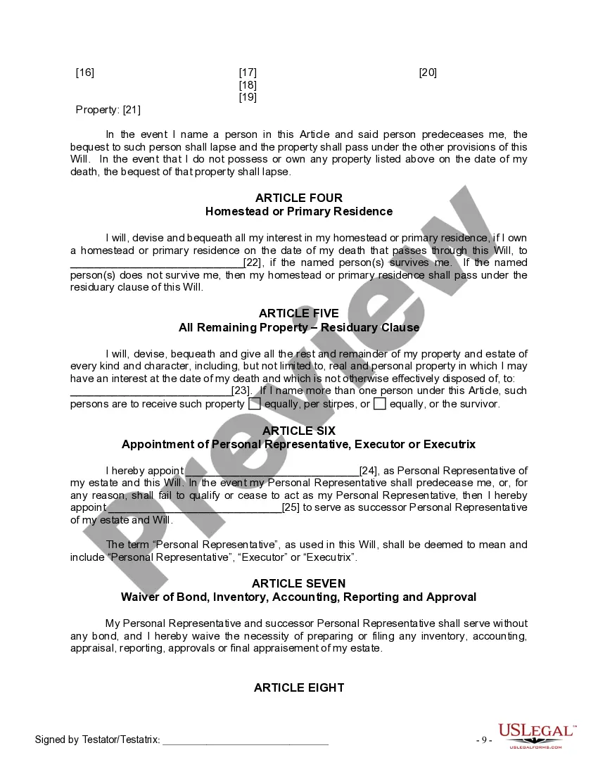 Preview Last Will and Testament for Single Person with No Children