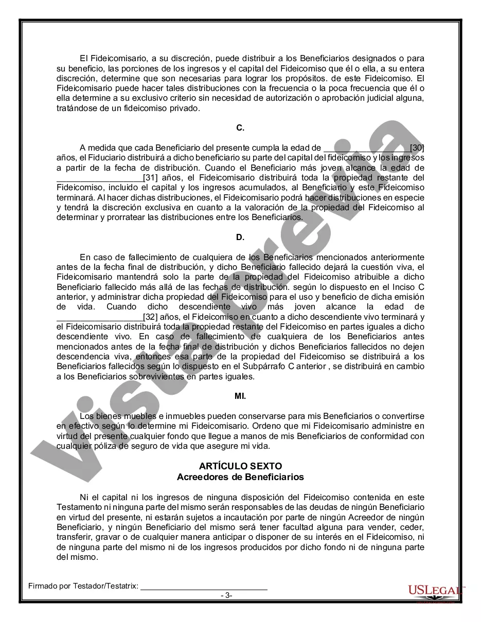 Preview Formulario Legal de Última Voluntad y Testamento para una Persona Soltera con Hijos Menores