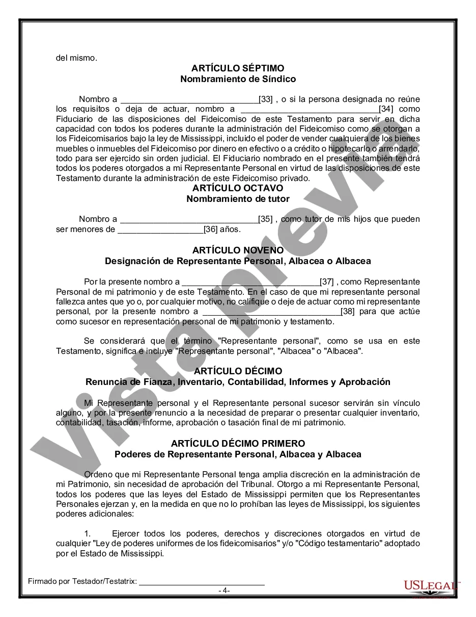 Preview Formulario Legal de Última Voluntad y Testamento para Persona Soltera con Hijos Adultos y Menores