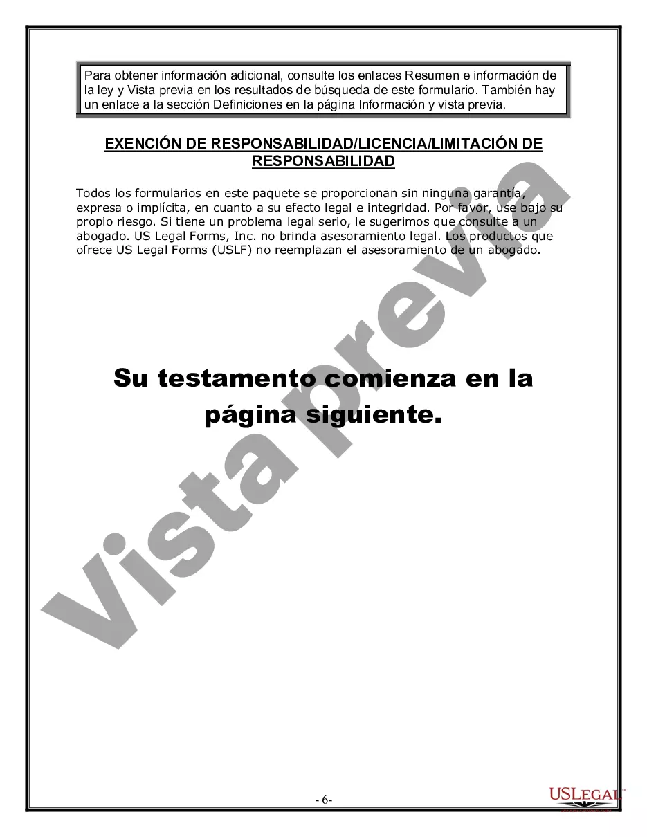 Preview Formulario Legal de Última Voluntad y Testamento para Persona Soltera con Hijos Adultos y Menores