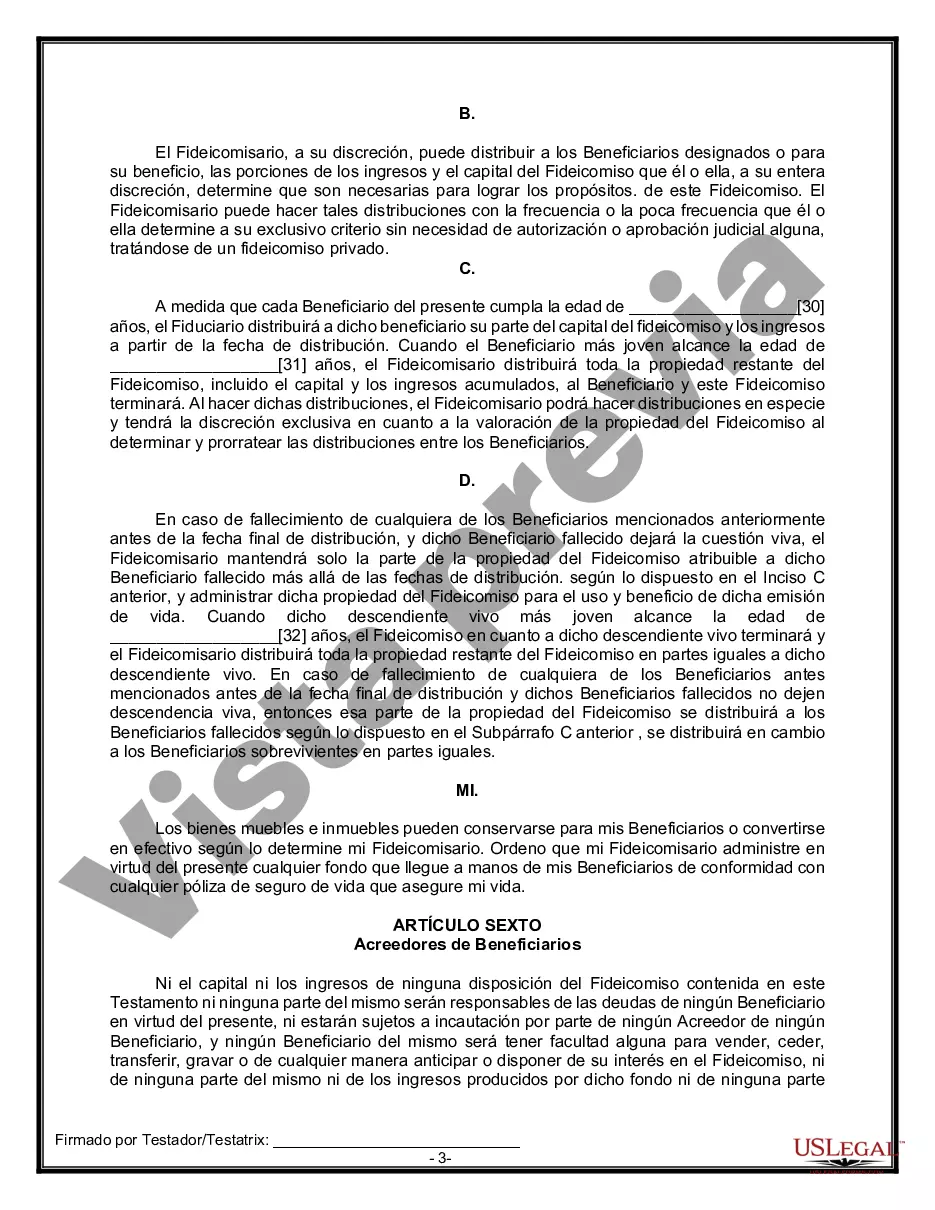 Preview Formulario Legal de Última Voluntad y Testamento para Persona Soltera con Hijos Adultos y Menores