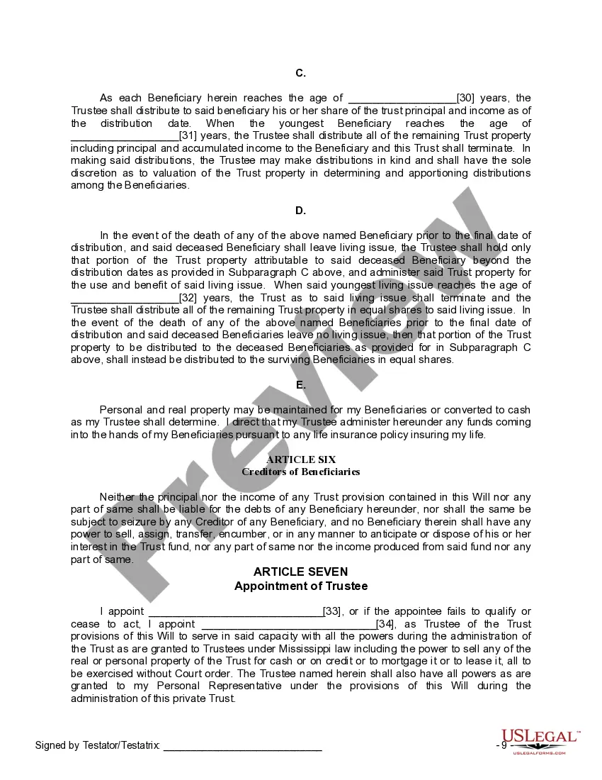 Preview Last Will and Testament for Single Person with Adult and Minor Children