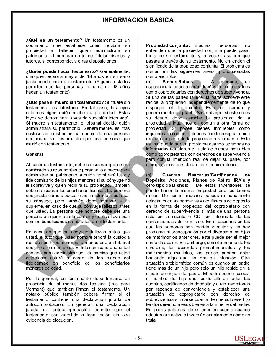 Preview Formulario Legal de Última Voluntad y Testamento para Persona Soltera con Hijos Adultos