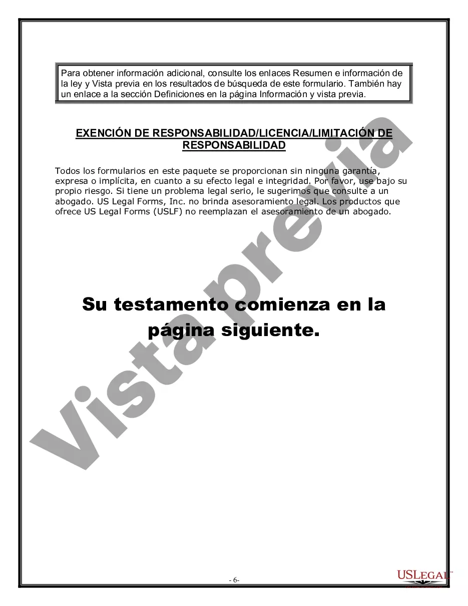 Preview Formulario Legal de Última Voluntad y Testamento para Persona Soltera con Hijos Adultos