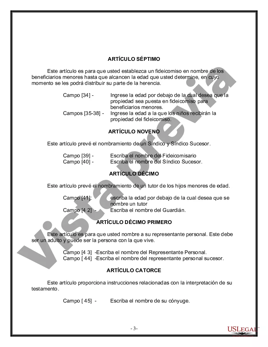 Preview Última voluntad y testamento legal para persona casada con hijos menores de edad de un matrimonio anterior