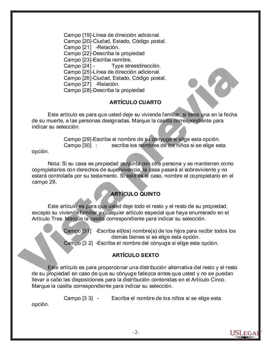 Preview Formulario de última voluntad y testamento legal para una persona casada con hijos adultos de un matrimonio anterior
