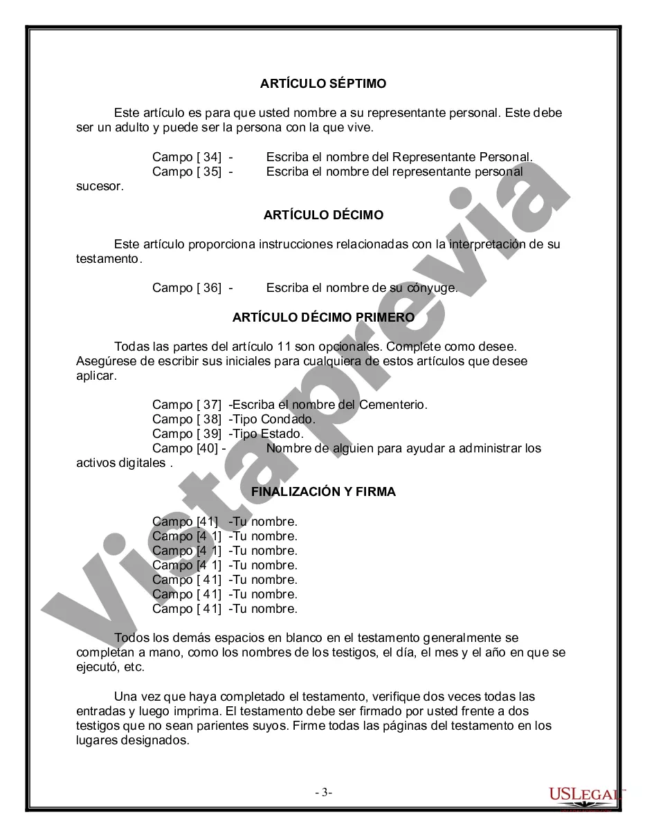 Preview Formulario de última voluntad y testamento legal para una persona casada con hijos adultos de un matrimonio anterior