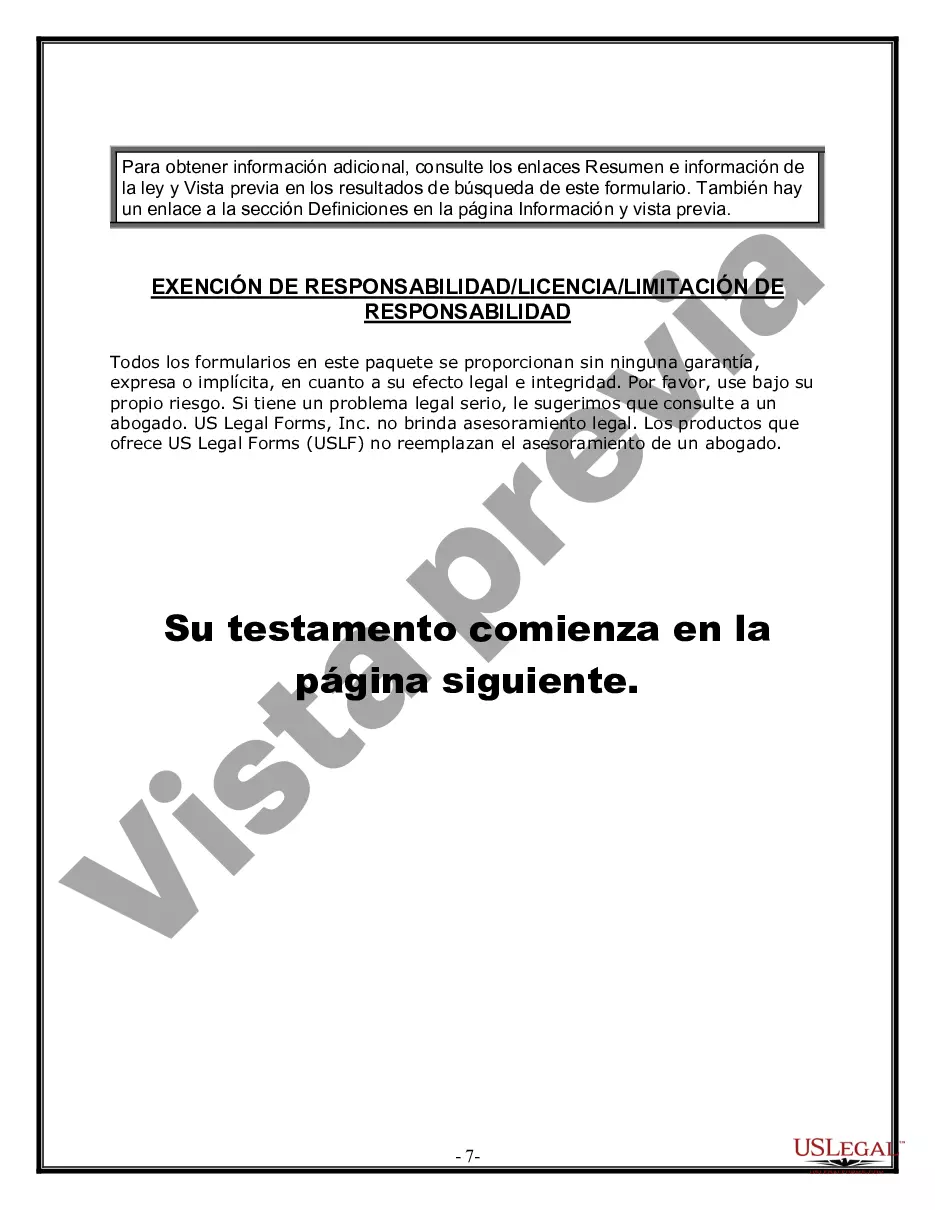 Preview Formulario de última voluntad y testamento legal para una persona casada con hijos adultos de un matrimonio anterior