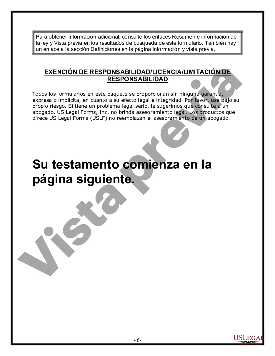 Preview Formulario de última voluntad y testamento legal para personas divorciadas que no se han vuelto a casar y no tienen hijos