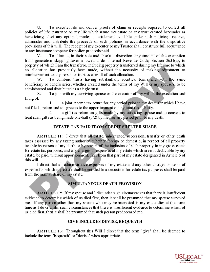 Preview Last Will and Testament with Special Needs Trust Distribution