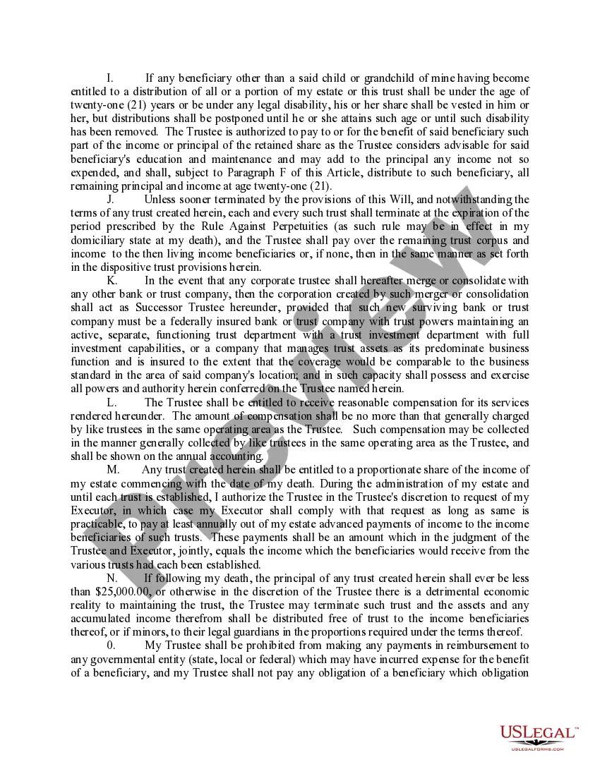 Preview Last Will and Testament with Special Needs Trust Distribution