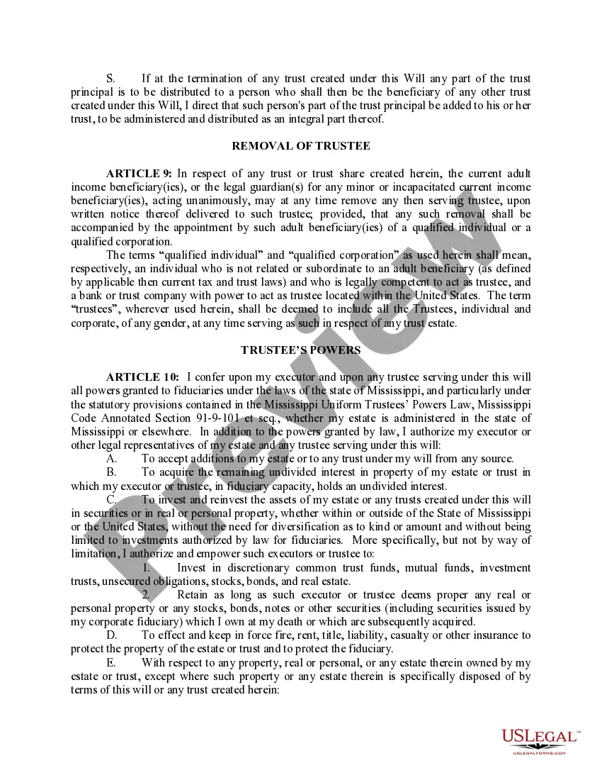 Preview Last Will and Testament with Special Needs Trust Distribution