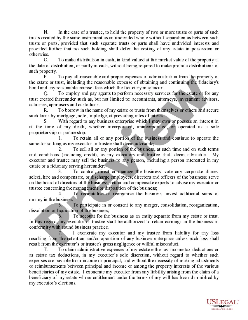 Preview Last Will and Testament with Special Needs Trust Distribution