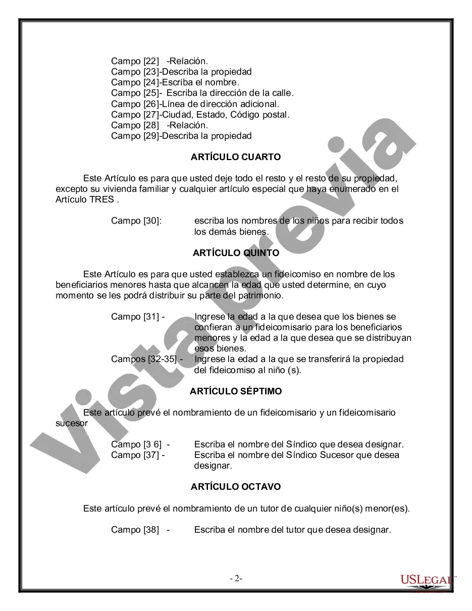 Preview Formulario de última voluntad y testamento legal para personas divorciadas que no se han vuelto a casar con hijos adultos y menores