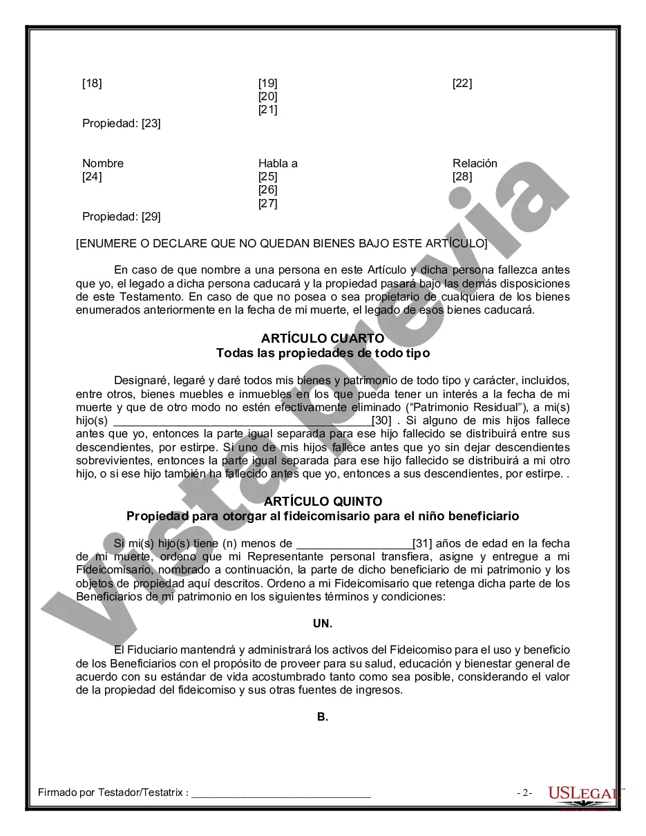 Preview Formulario de última voluntad y testamento legal para personas divorciadas que no se han vuelto a casar con hijos adultos y menores