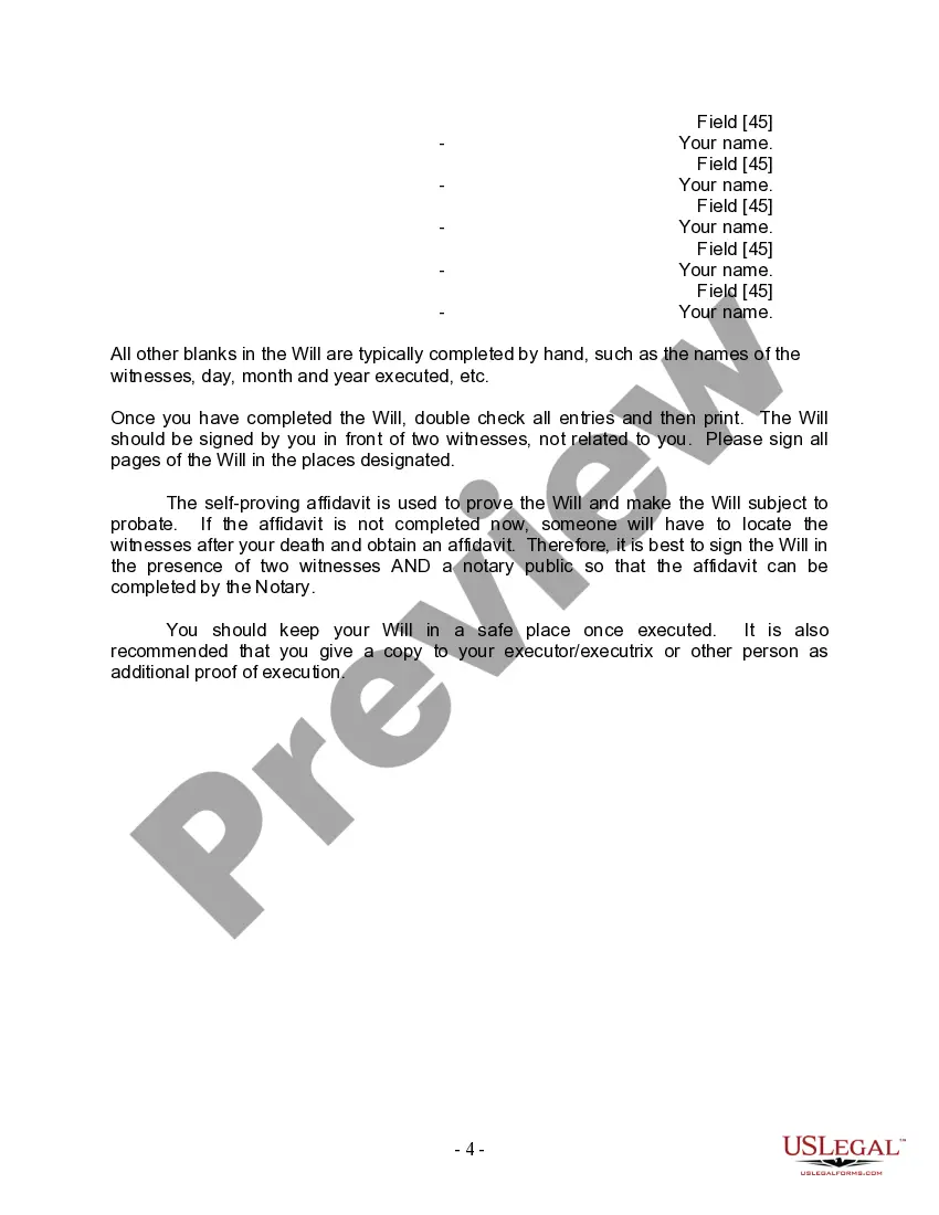 Preview Last Will and Testament for Divorced Person Not Remarried with Adult and Minor Children