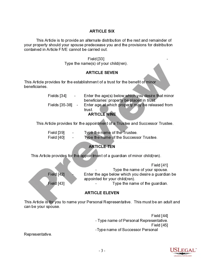 Preview Mutual Wills Package with Last Wills and Testaments for Married Couple with Minor Children