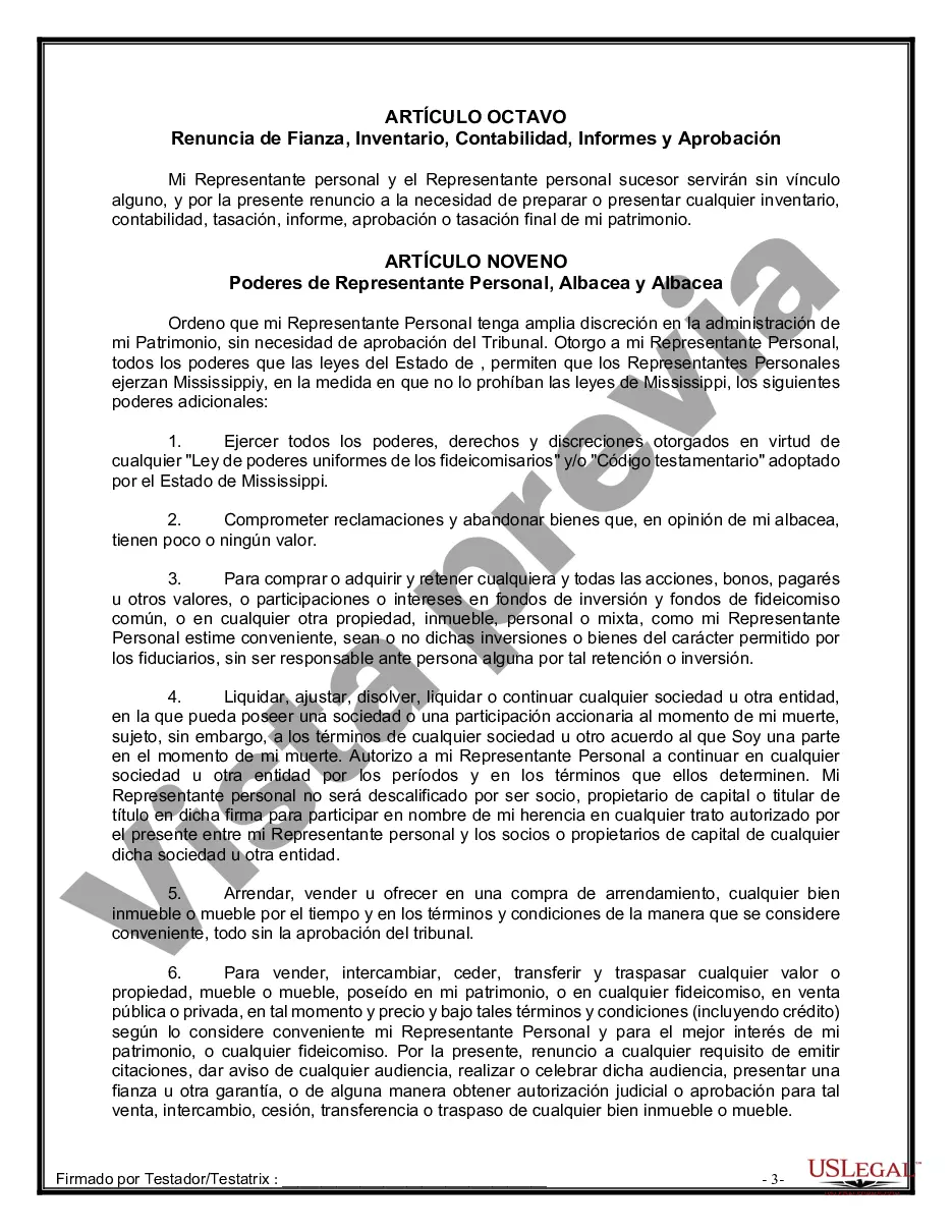 Preview Formulario de última voluntad y testamento legal para una persona casada sin hijos